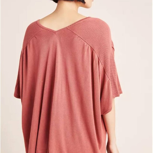 Anthropologie Clara Knit Top Linen Blend Size S V-Neck Short Sleeve - Picture 2 of 12